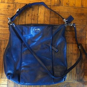 COACH Blue Leather Hobo Bag with Crossbody Strap.